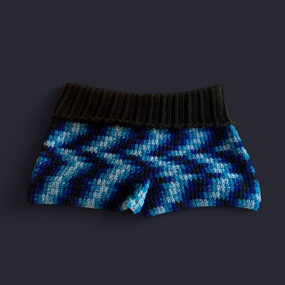 Handmade Blue Crochet Knit Micro Shorts